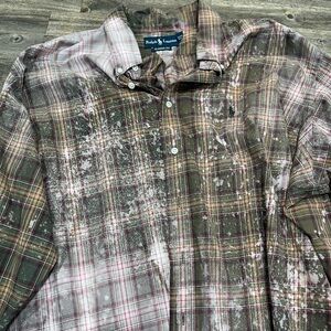 Custom Bleached Ralph Lauren Plaid Flannel Shirt Size XXL
